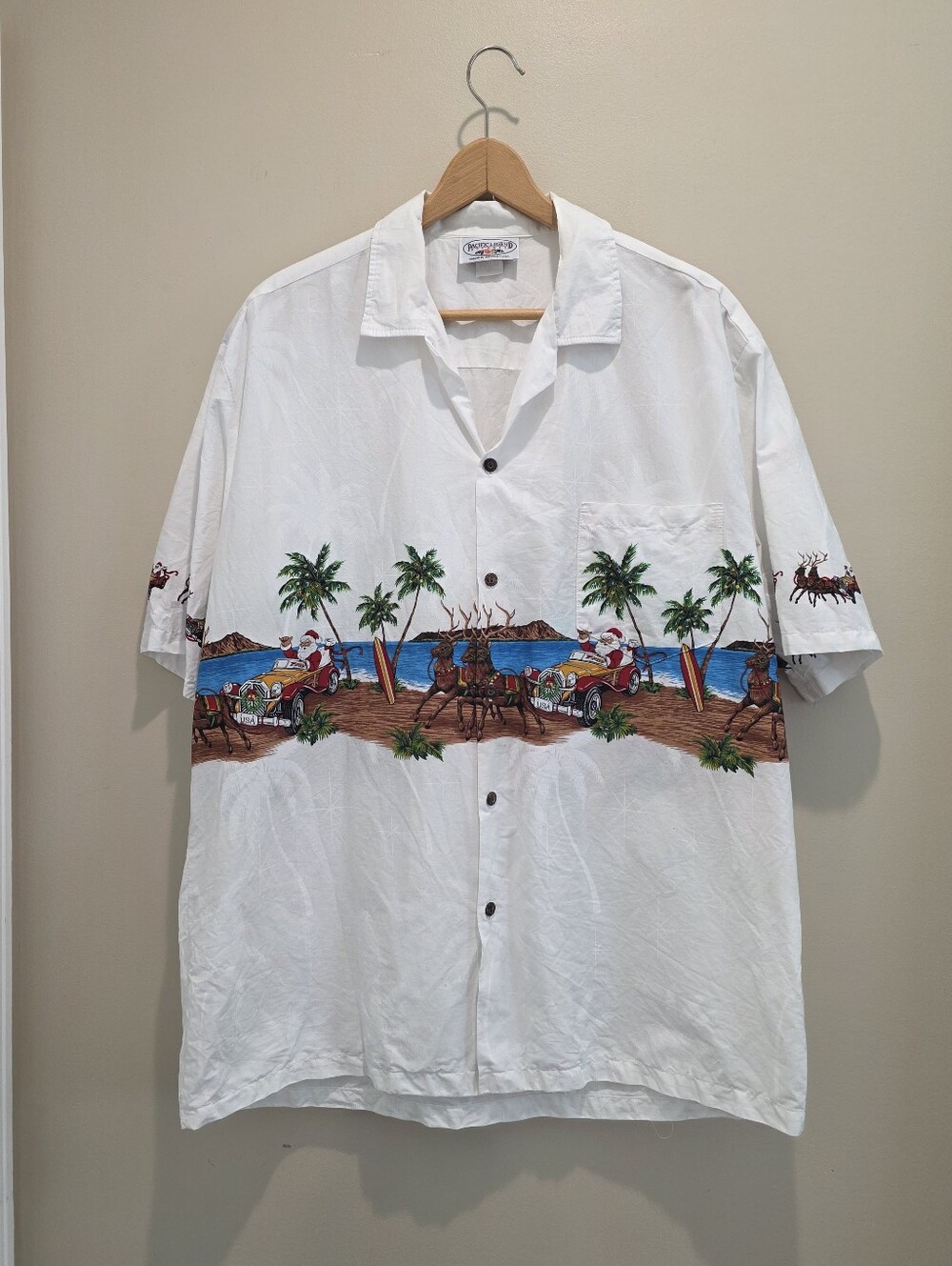 Pacific Legend Apparel Hawaiian Christmas Shirt USA Made Santa Surfing Size XL